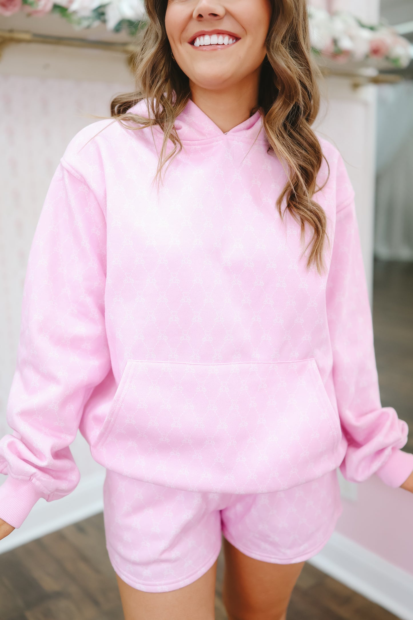 Carleigh Teddy Bear Quilt Print Short Set - Candy Pink