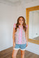 Celeste Striped Floral Print Ruffle Sleeve Top - Pink