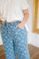 Edith Floral Print Elastic Waist Barrel Jeans - Medium Wash