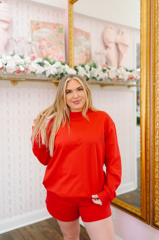 Brandy Mock Neck French Terry Set - Red