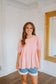 Kristen Bubble Sleeve Pleated Top - Dusty Blush