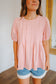 Kristen Bubble Sleeve Pleated Top - Dusty Blush