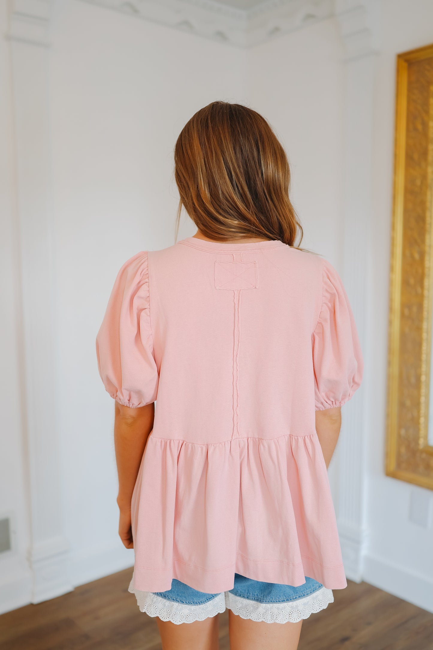 Kristen Bubble Sleeve Pleated Top - Dusty Blush