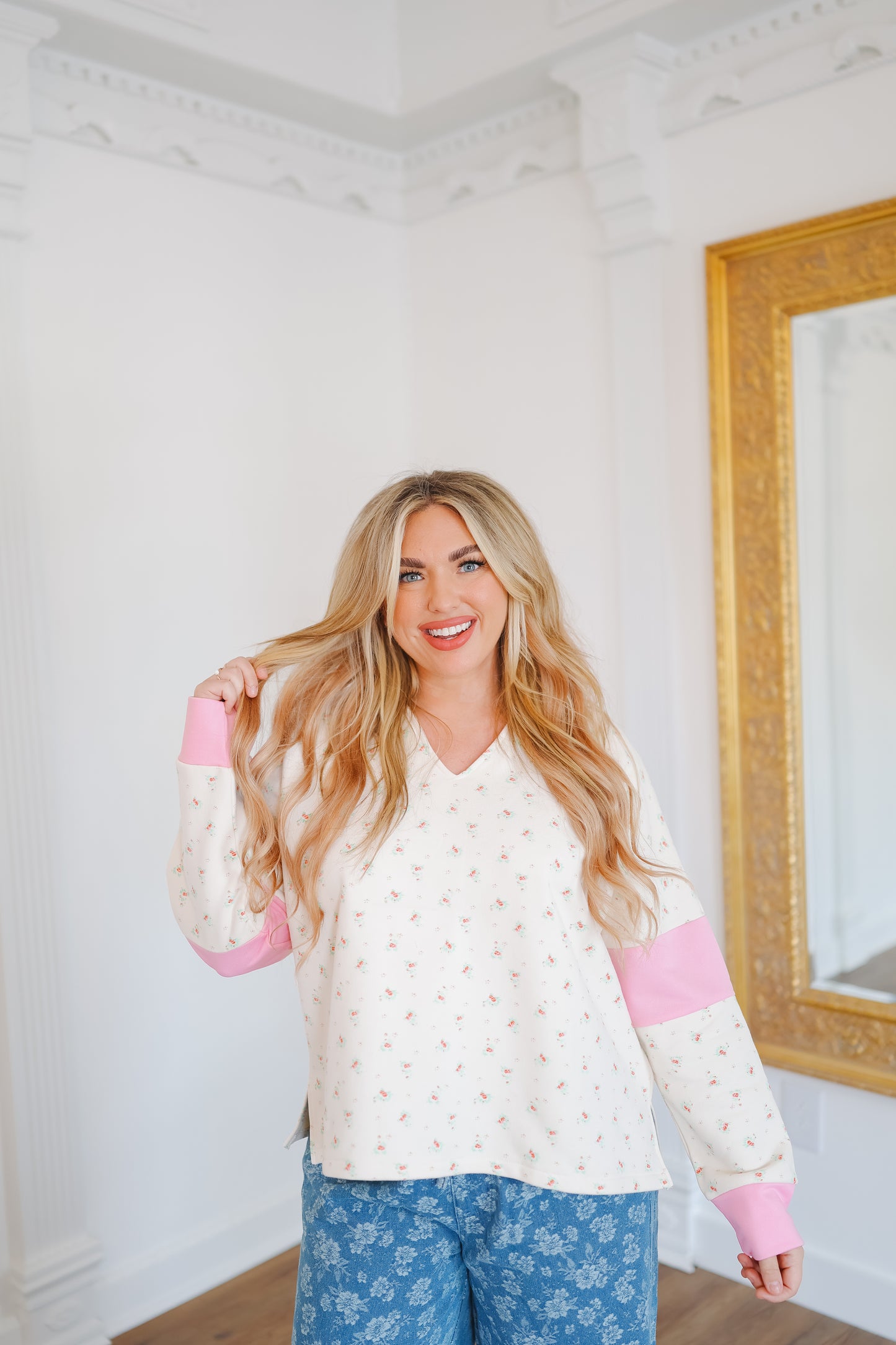 Kimmie Floral Collared Top - Pink