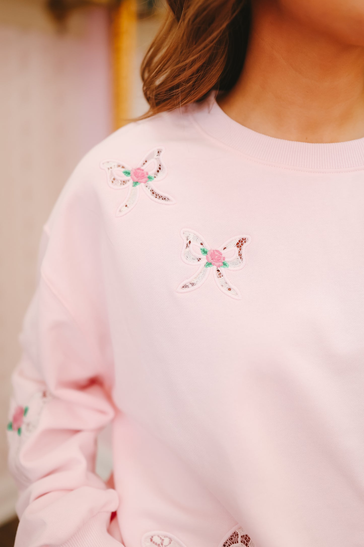 Debi Bow Lace Short Set - Pink