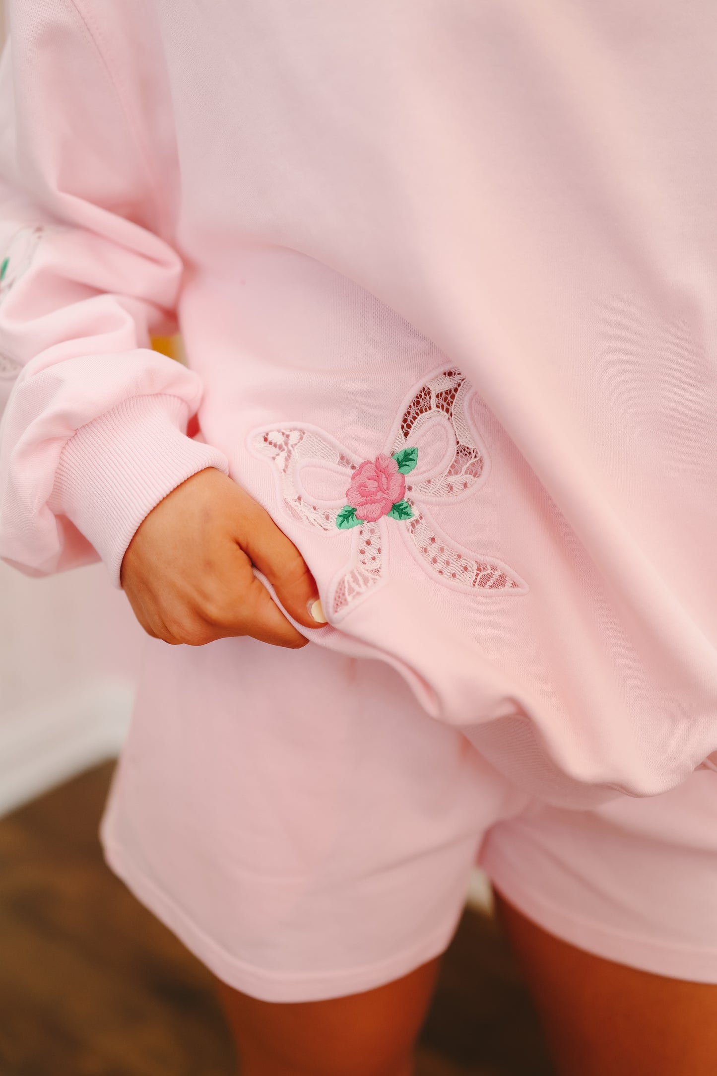 Debi Bow Lace Short Set - Pink