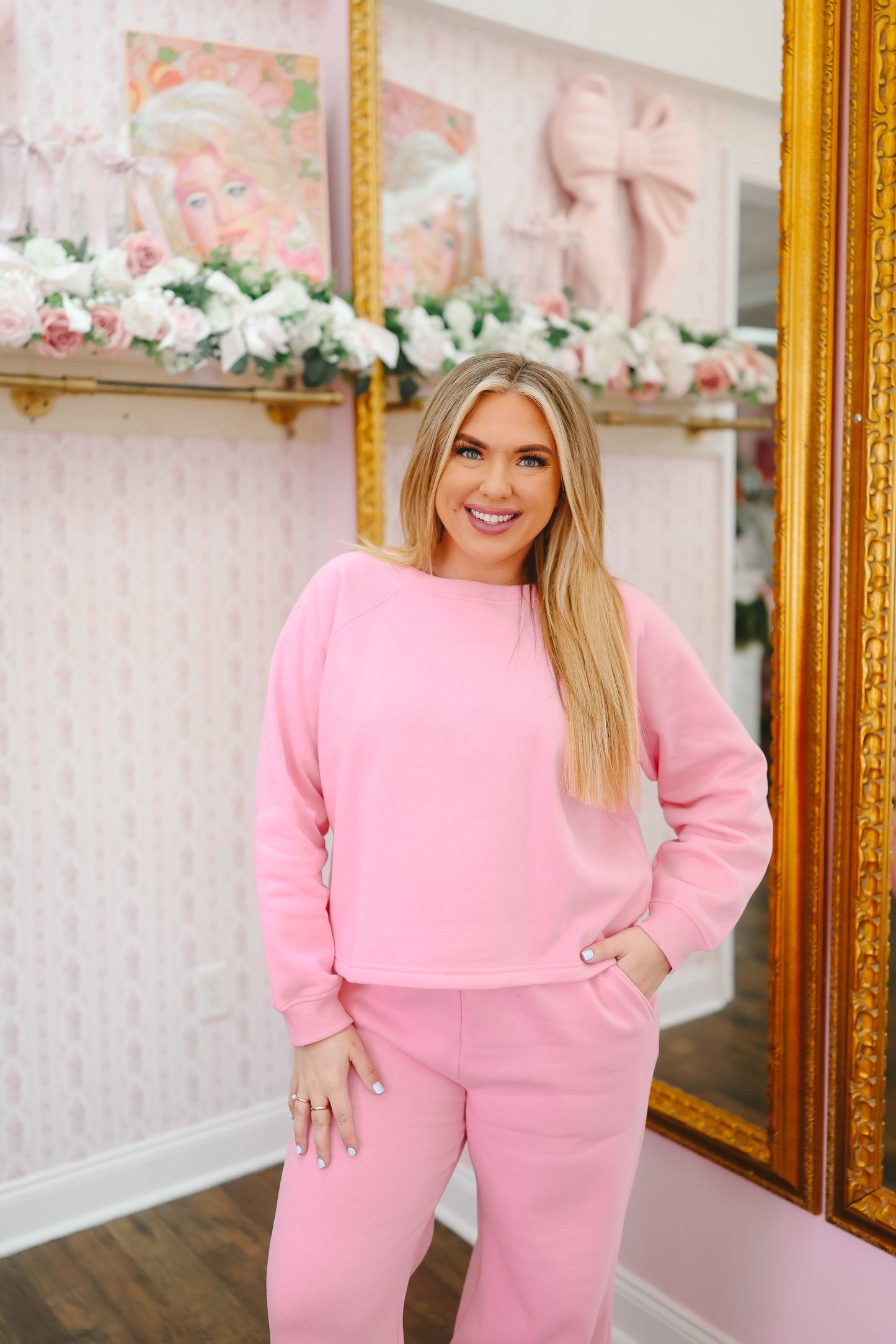 Raegan Raglan Pullover & Pants Set - Pink