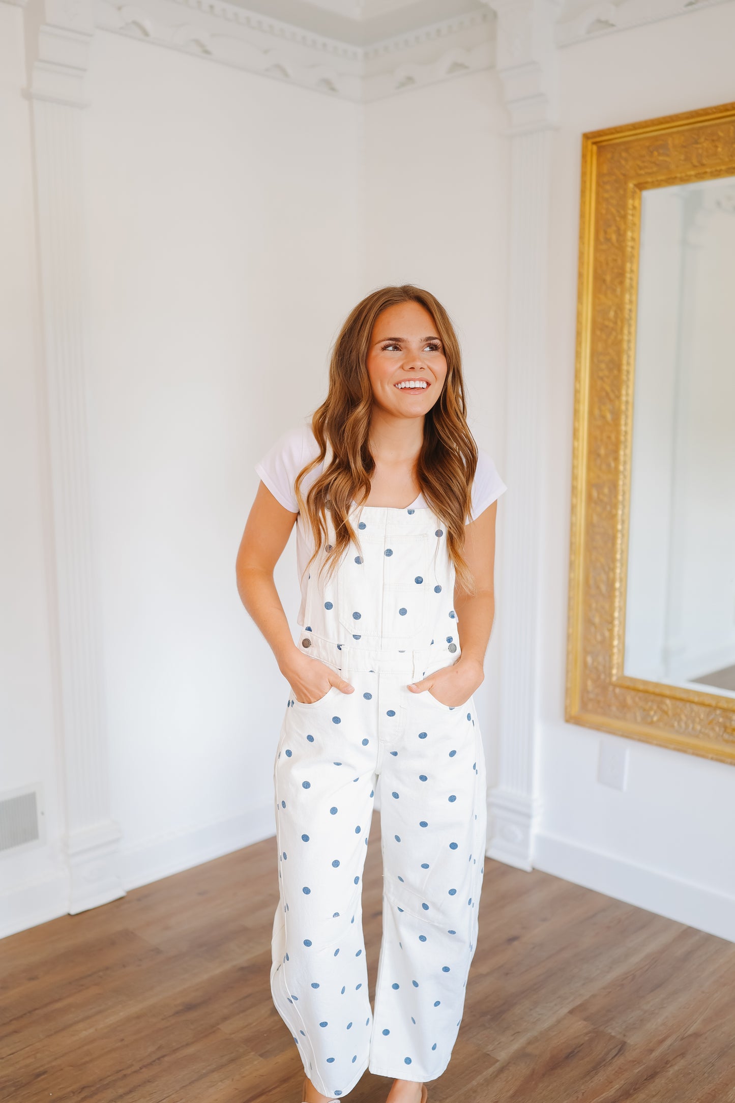 Kendra Polka Dot Overalls - Navy