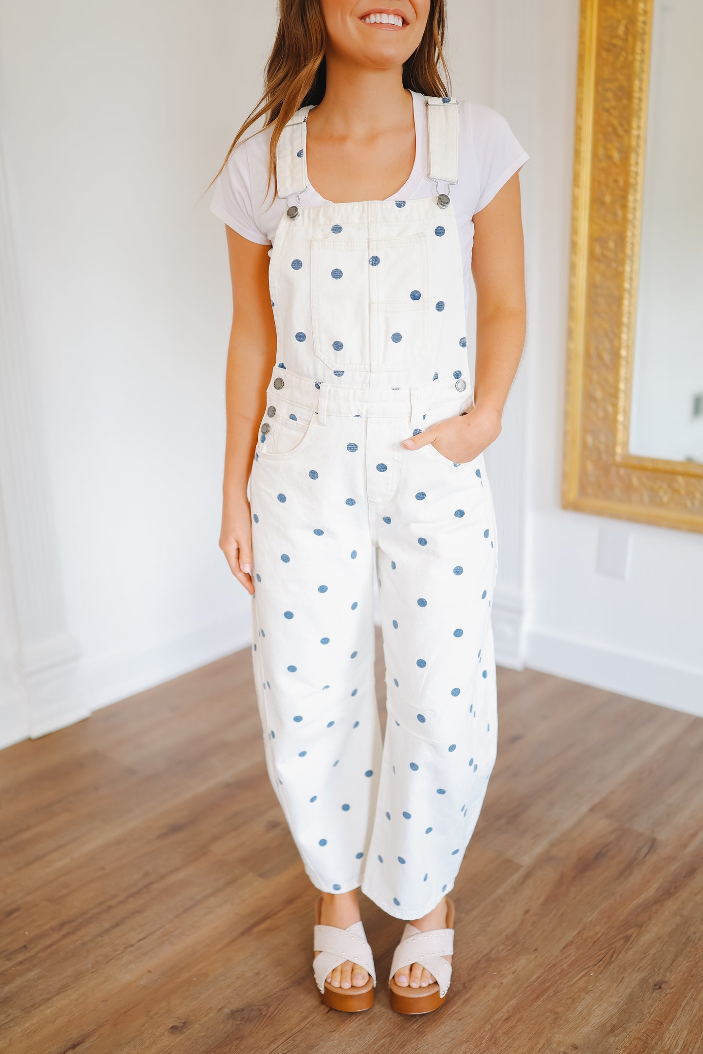 Kendra Polka Dot Overalls - Navy