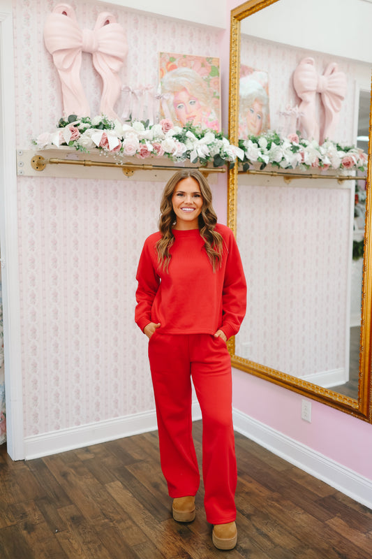 Raegan Raglan Pullover & Pants Set - Red