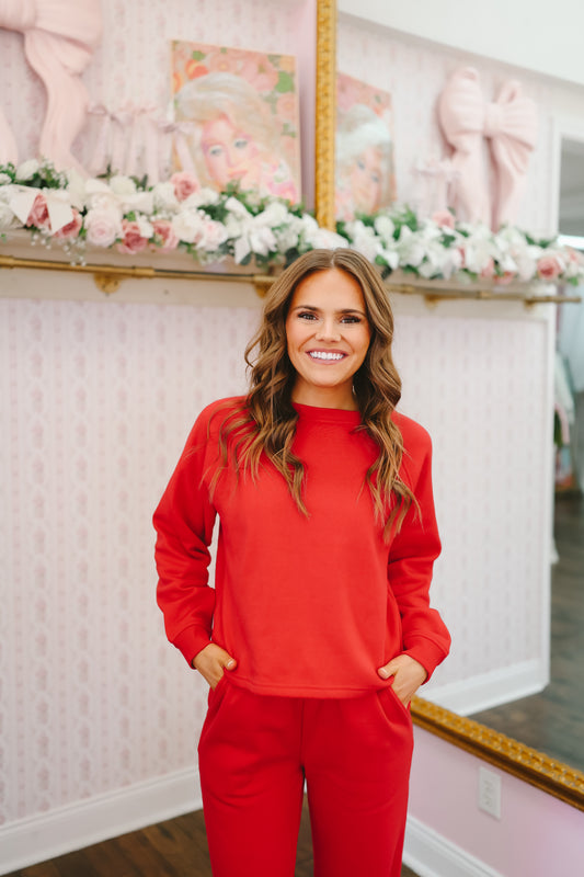 Raegan Raglan Pullover & Pants Set - Red