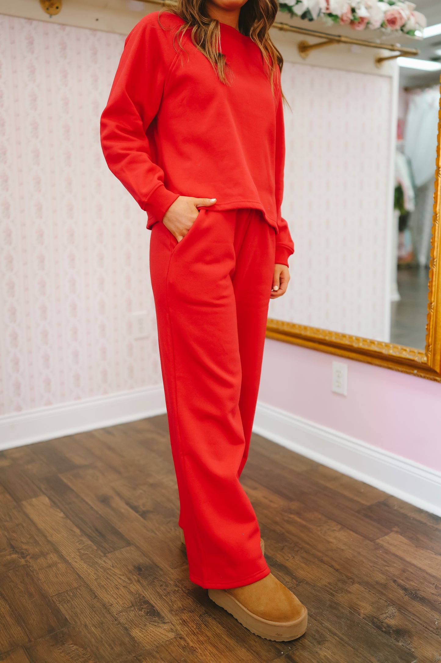 Raegan Raglan Pullover & Pants Set - Red