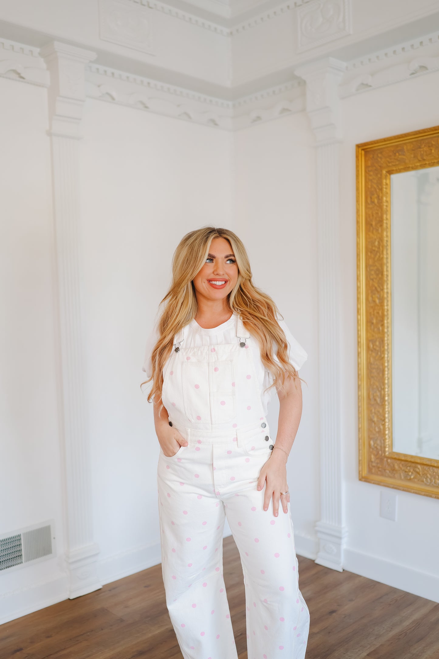 Kendra Polka Dot Overalls - Pink