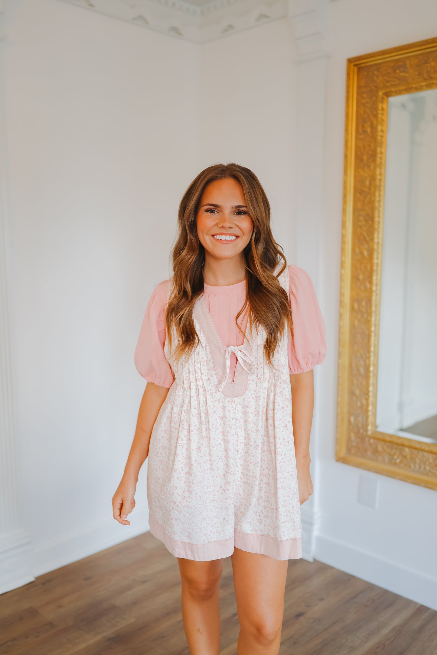 Cheyenne Floral Pleated Romper - Pink