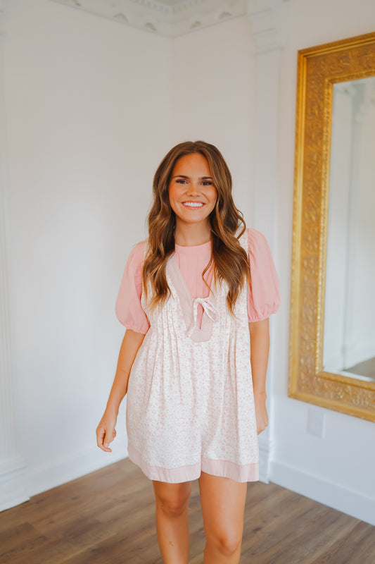 Cheyenne Floral Pleated Romper - Pink