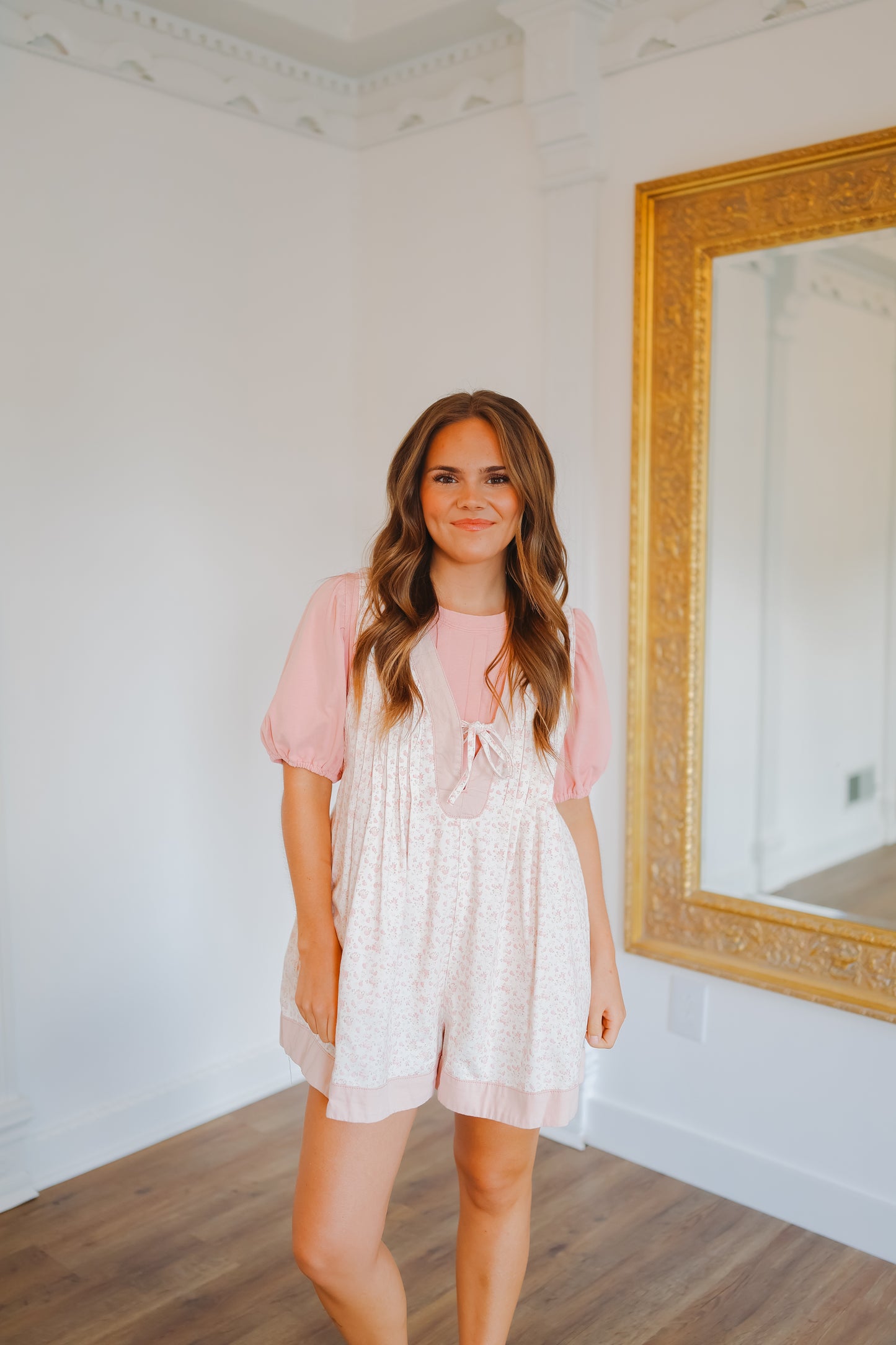 Cheyenne Floral Pleated Romper - Pink