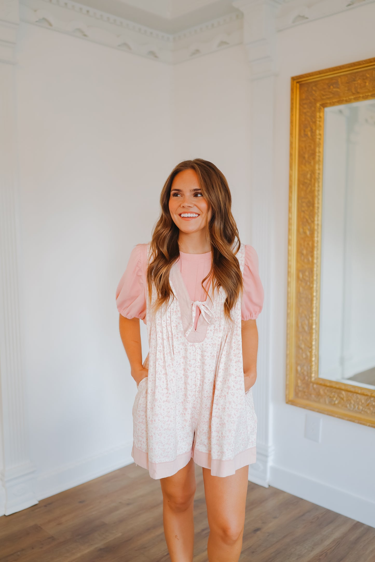 Cheyenne Floral Pleated Romper - Pink