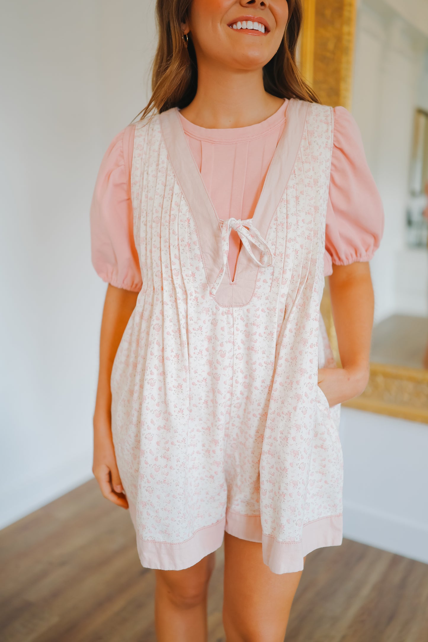 Cheyenne Floral Pleated Romper - Pink