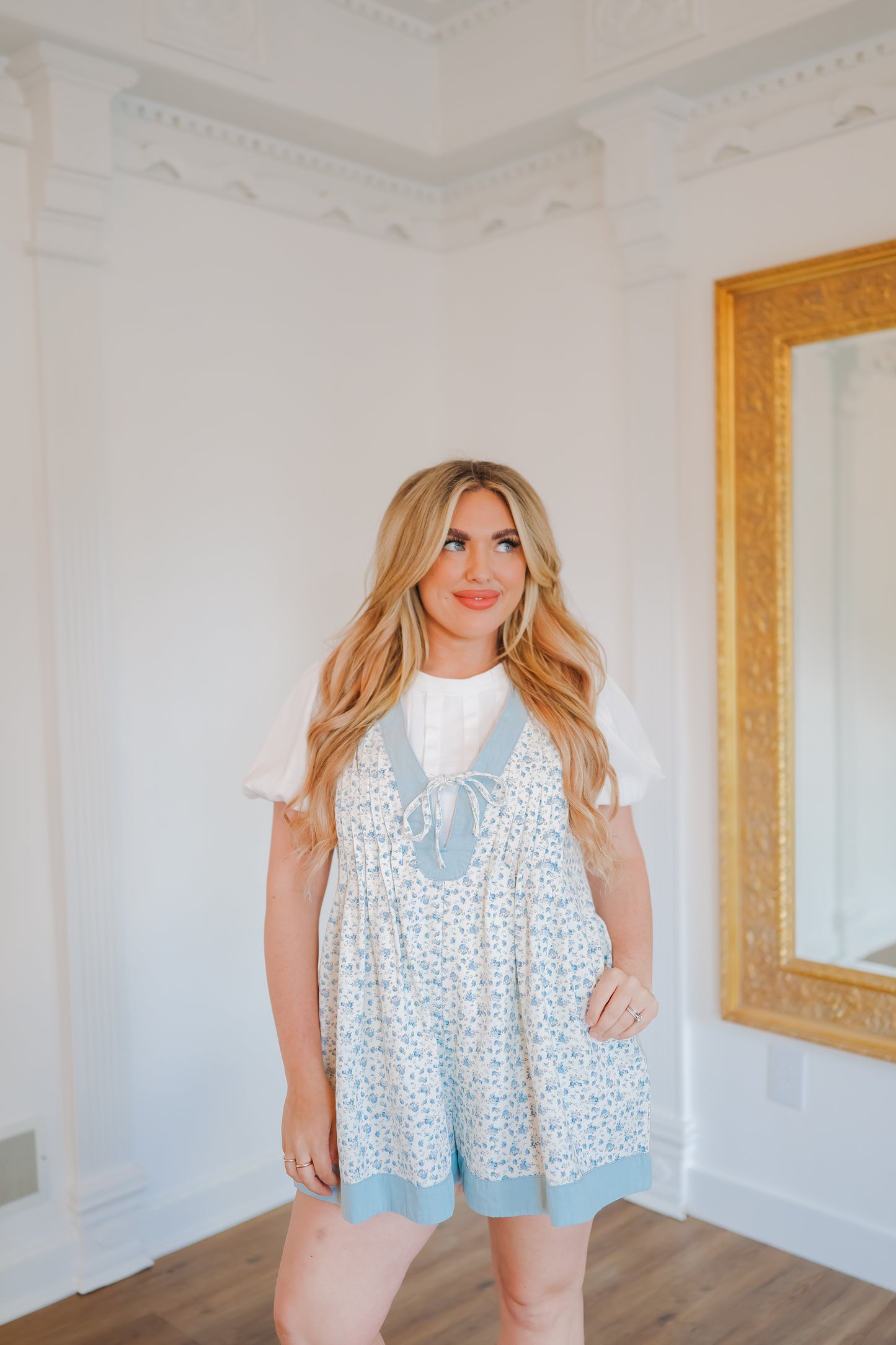 Cheyenne Floral Pleated Romper - Blue