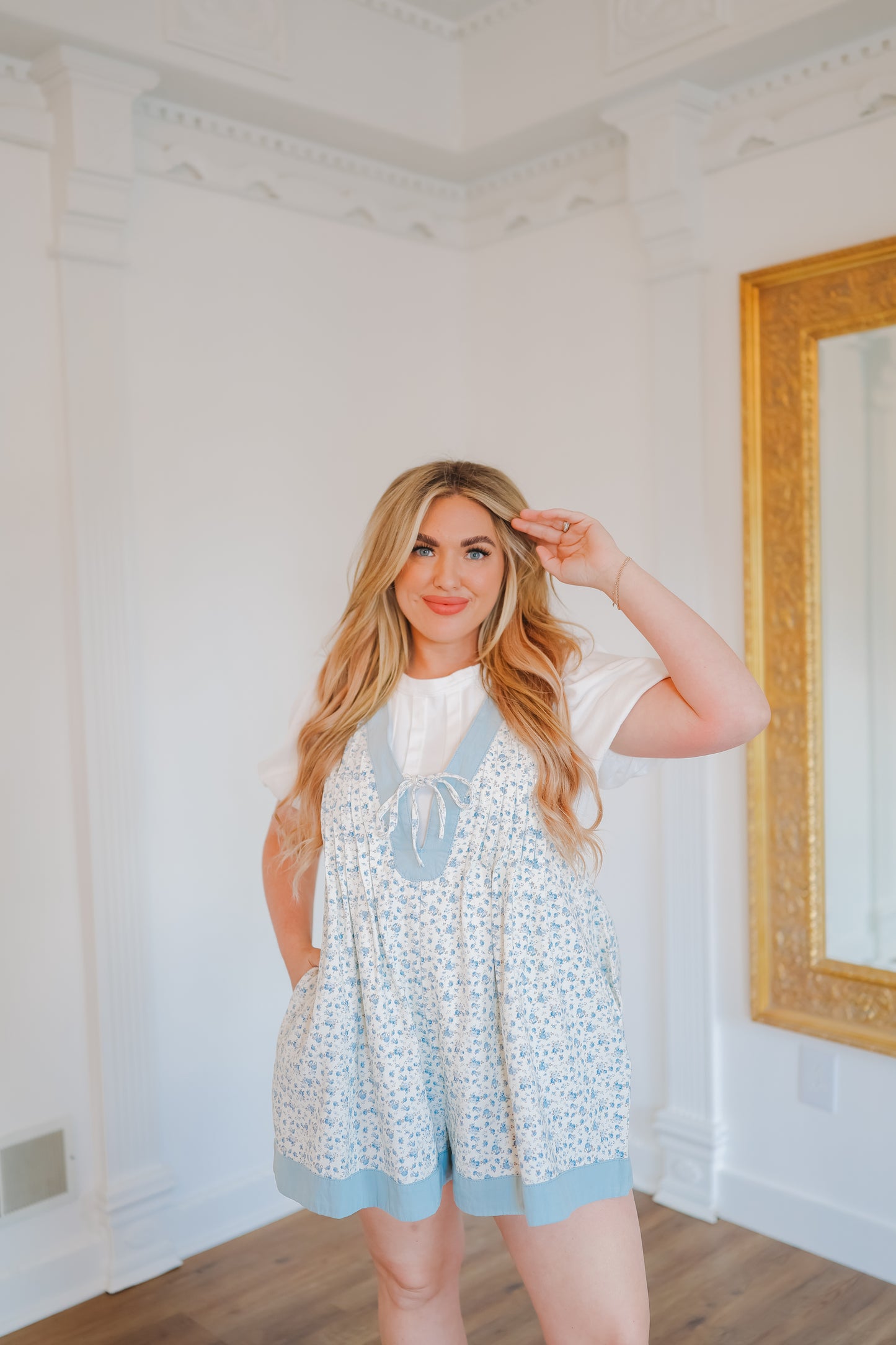 Cheyenne Floral Pleated Romper - Blue