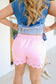 Carissa Scalloped Hem Bow Cutout Embroidered Shorts - Pink