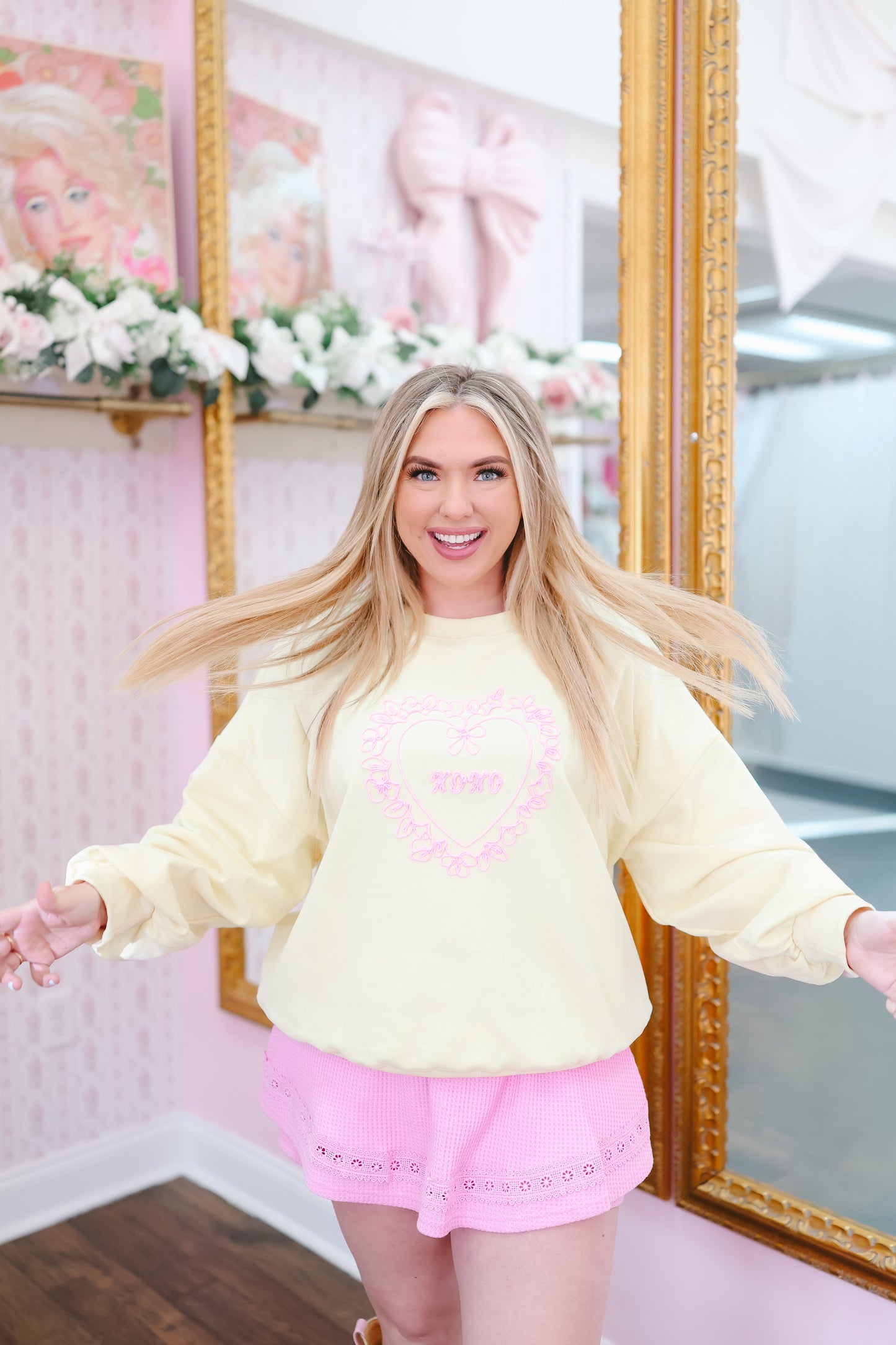 PREORDER: XOXO Embroidered Pullover - Light Yellow