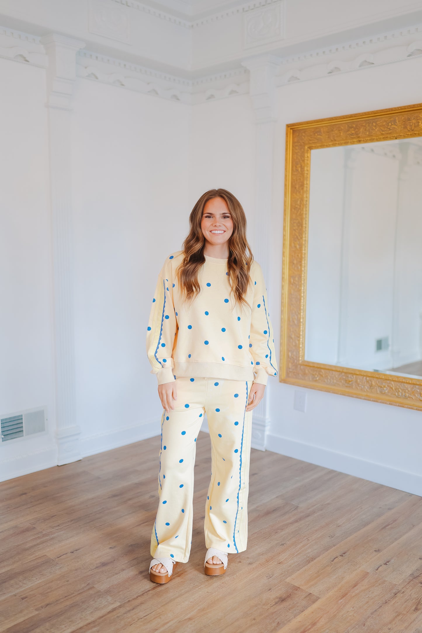 Willa Polka Dot Pant Set - Yellow/Blue