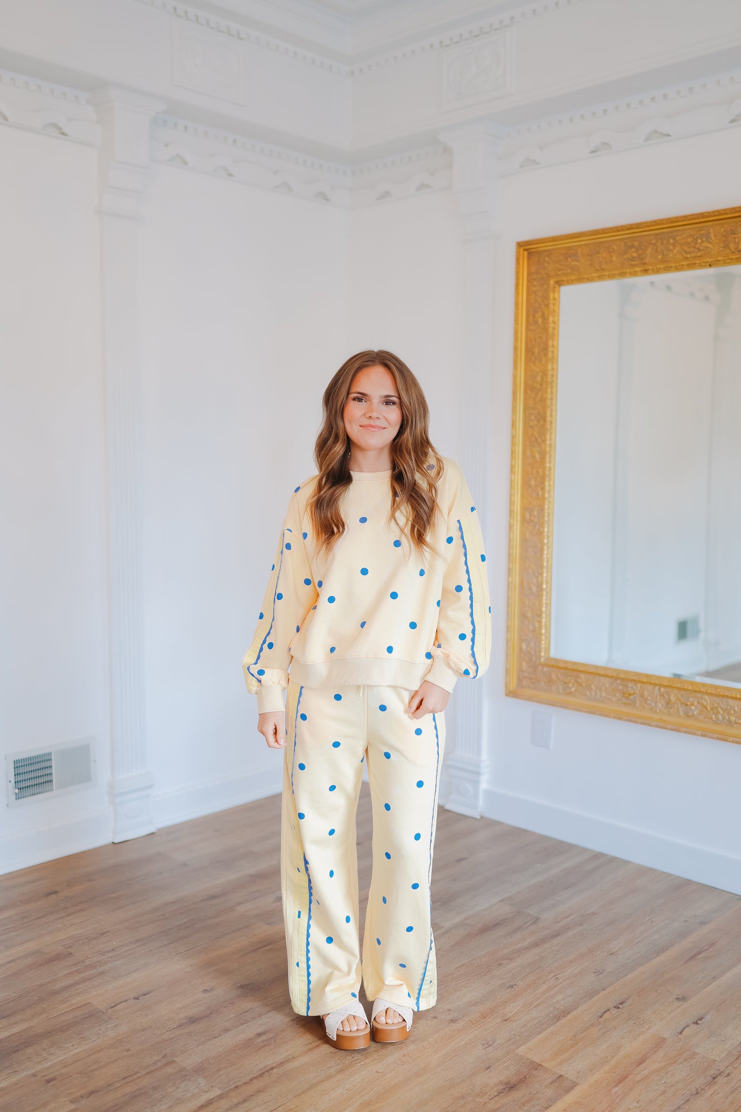 Willa Polka Dot Pant Set - Yellow/Blue