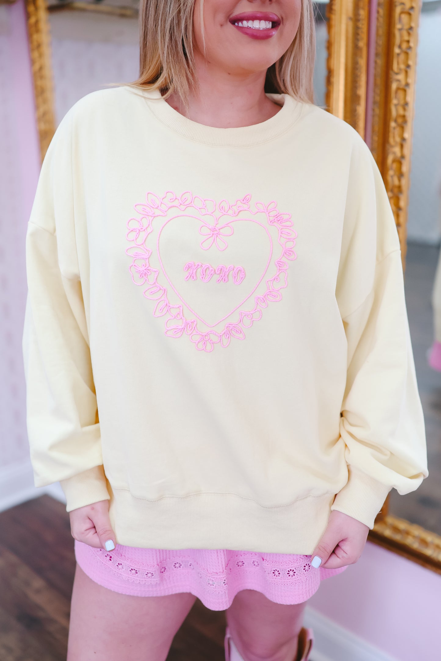 PREORDER: XOXO Embroidered Pullover - Light Yellow