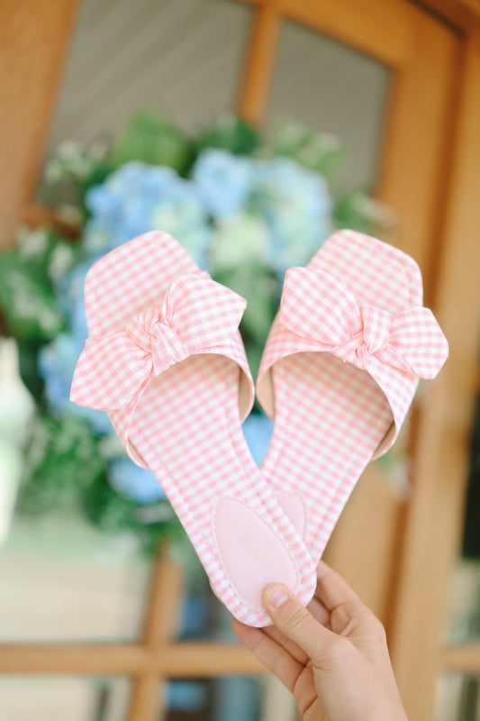 Penny Gingham Bow Sandals - Pink
