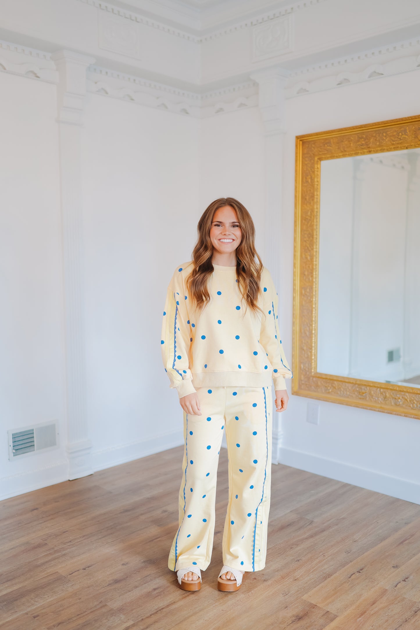 Willa Polka Dot Pant Set - Yellow/Blue