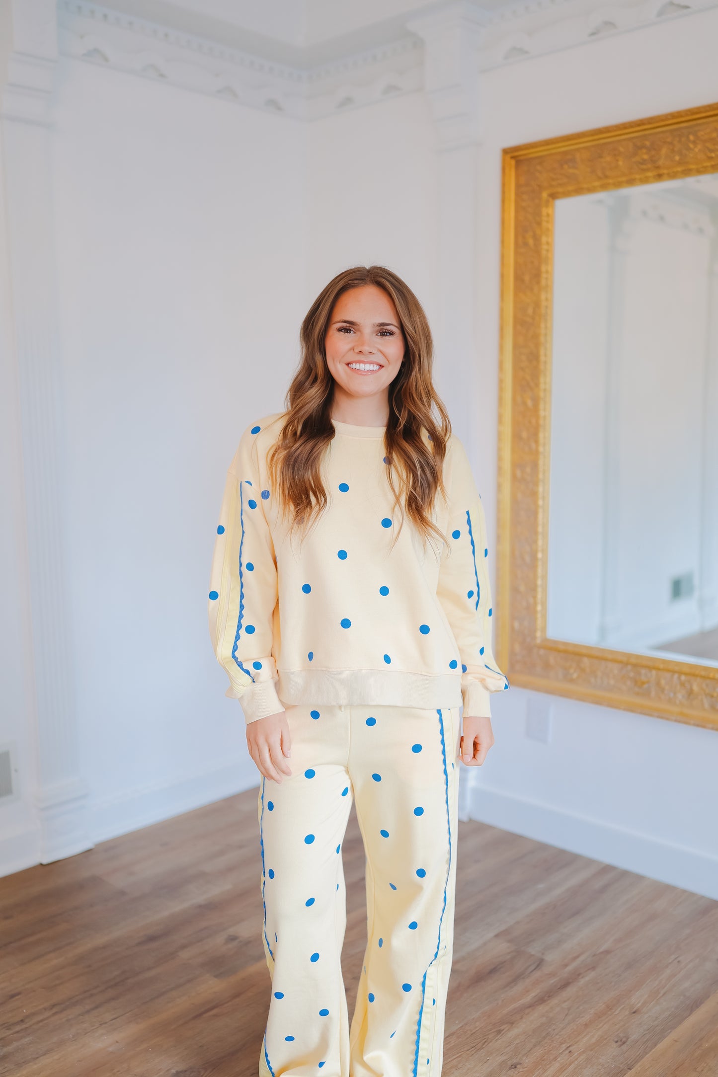 Willa Polka Dot Pant Set - Yellow/Blue