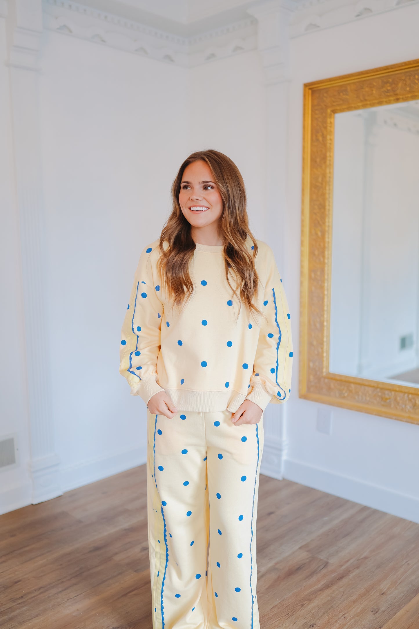 Willa Polka Dot Pant Set - Yellow/Blue