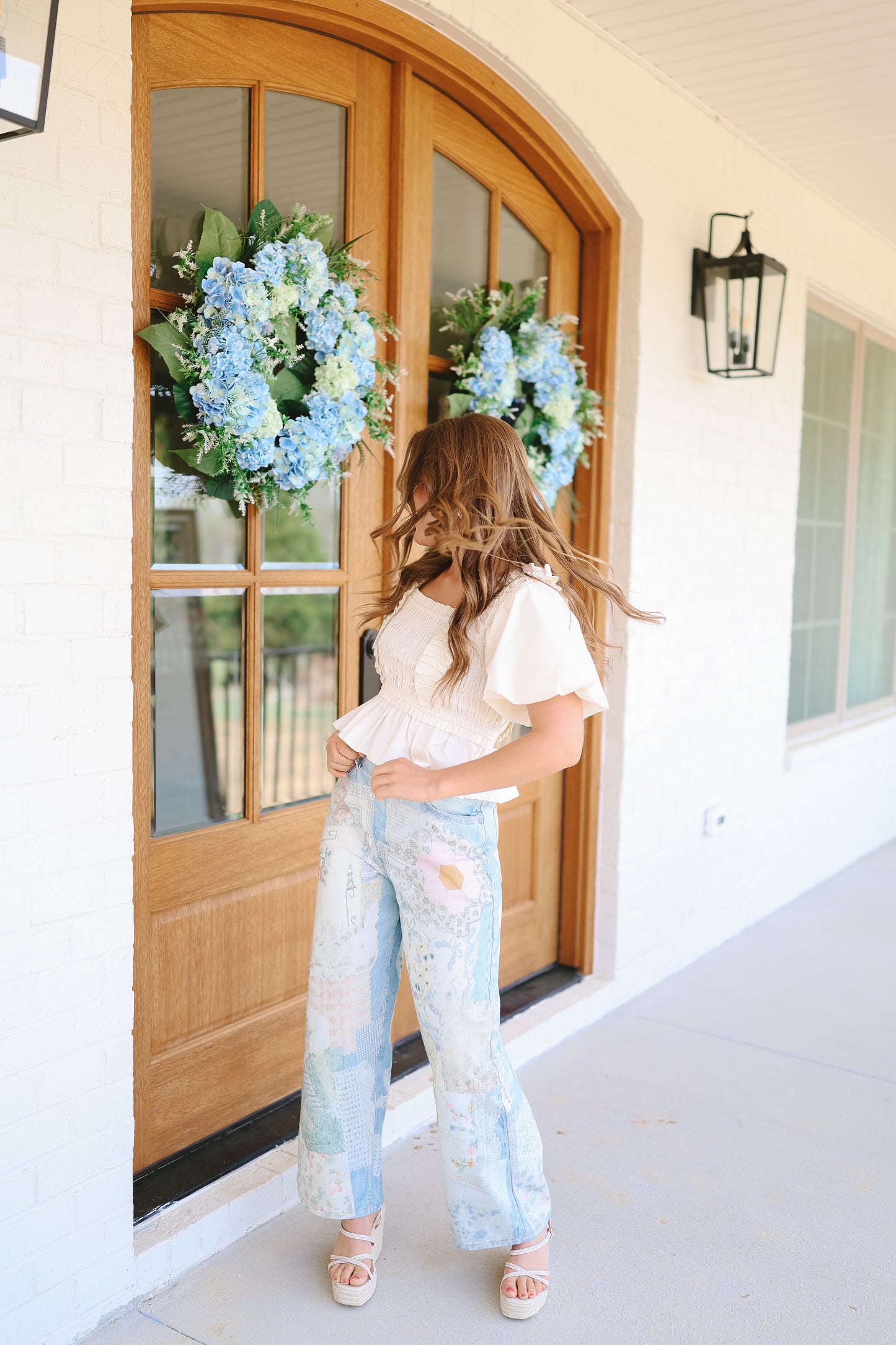 Blossom Darling Patchwork Denim Pants - Light Wash