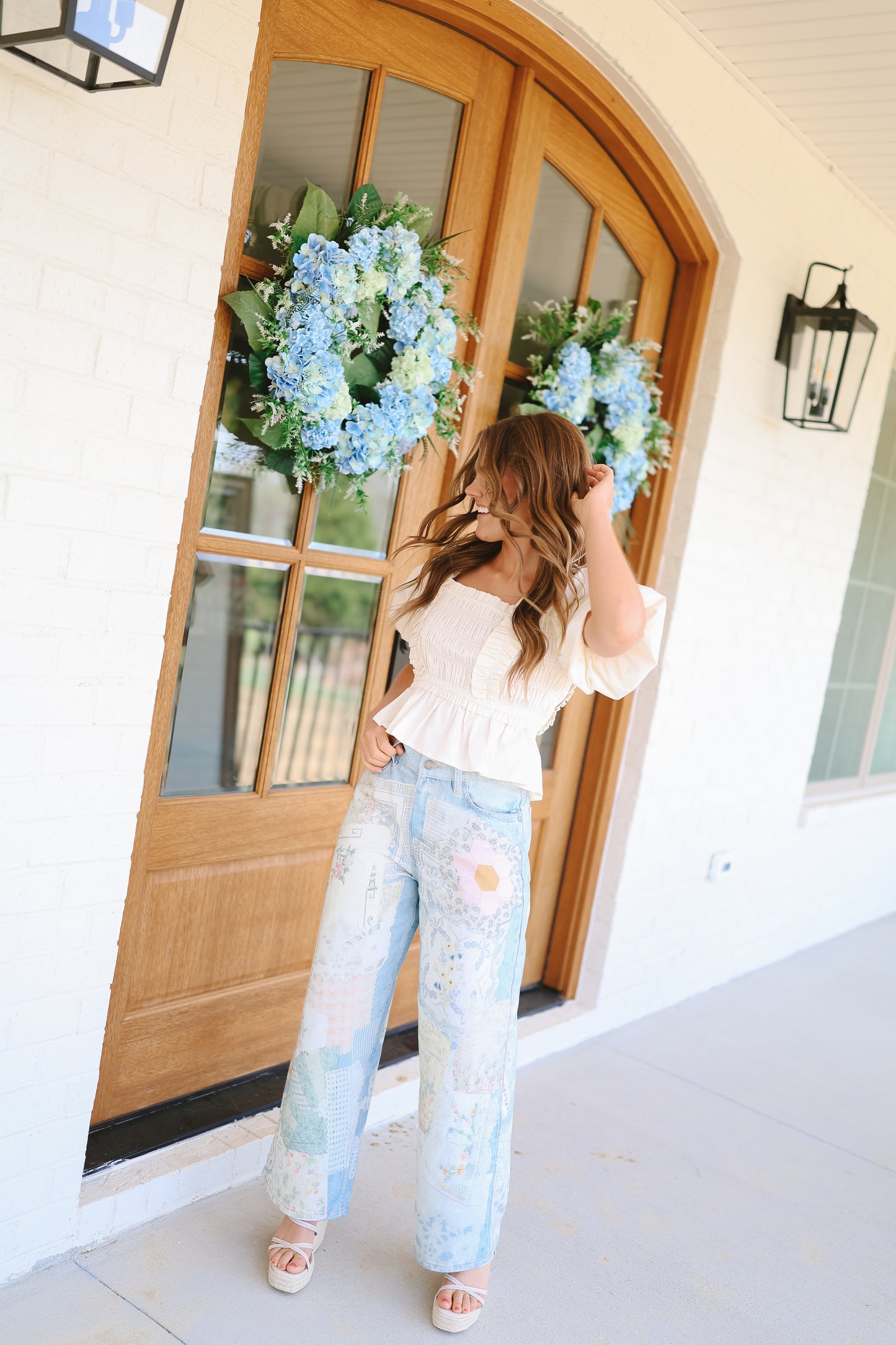 Blossom Darling Patchwork Denim Pants - Light Wash
