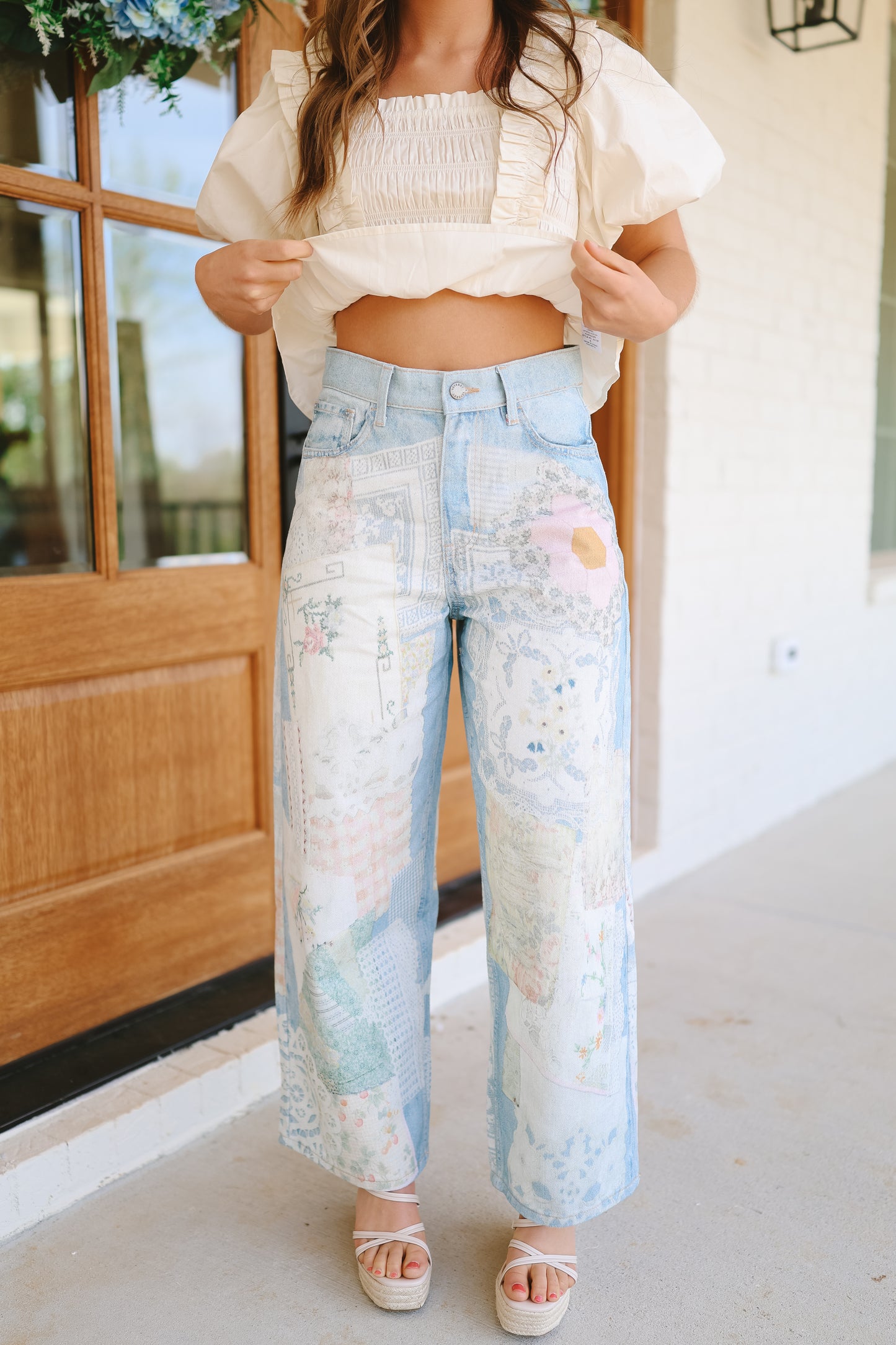 Blossom Darling Patchwork Denim Pants - Light Wash