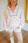 Ann Marie Floral Quilted Half-Zip Short Set - Cream/Pink