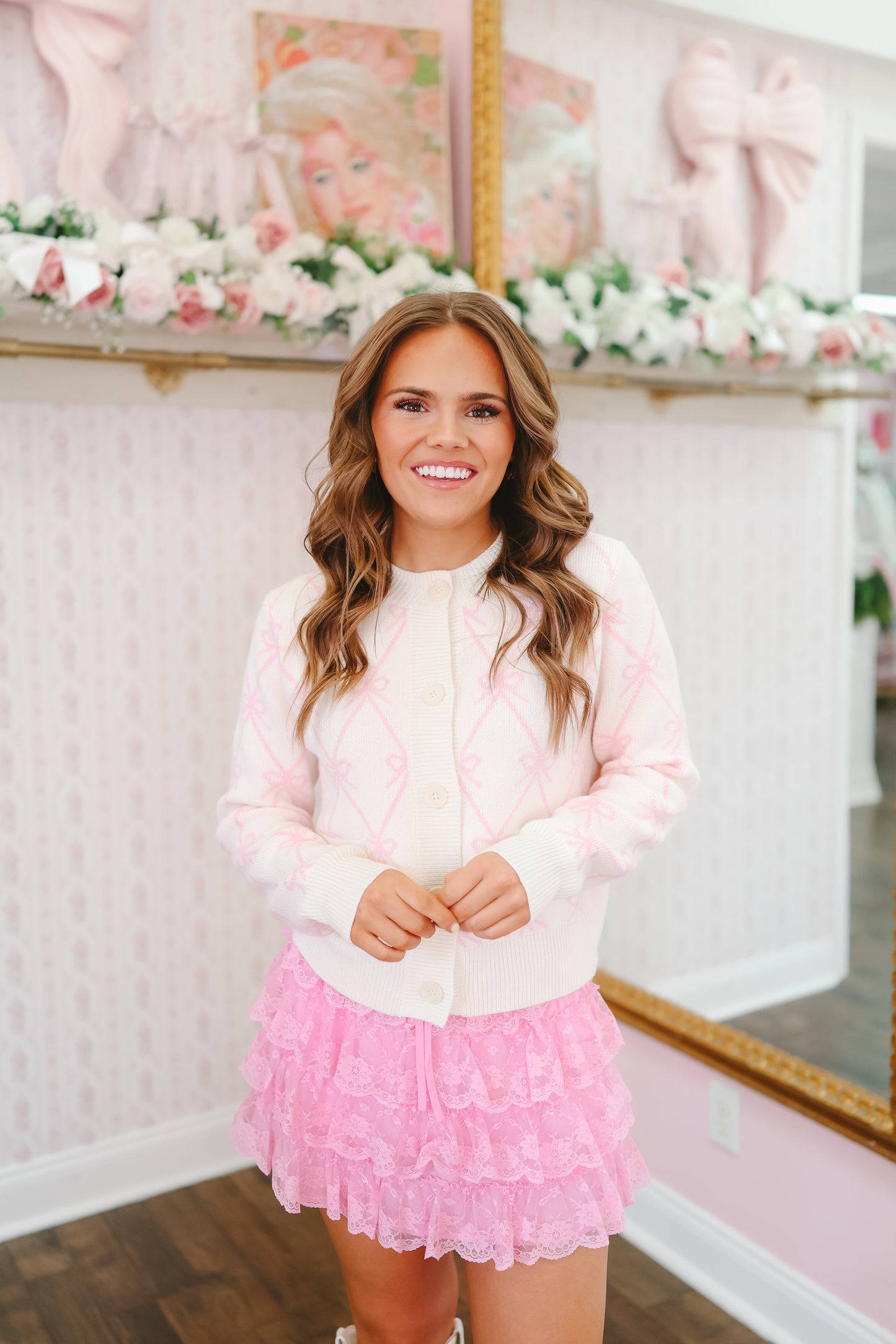 Delilah Tiered Lace Scallop Skort - Pink