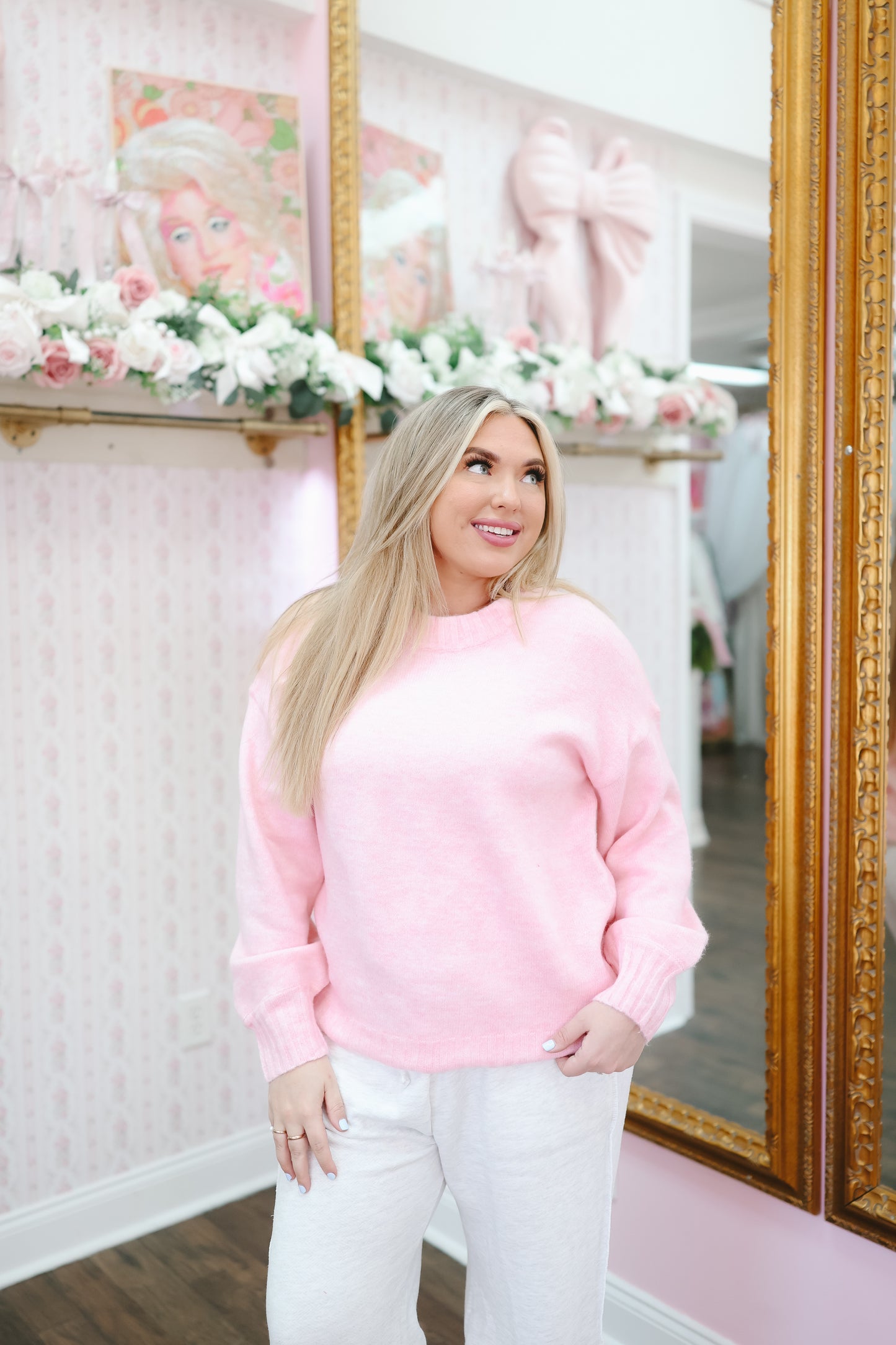 Marcie Ribbed Hem Oversized Sweater - Light Pink