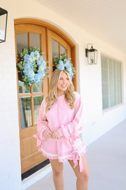 Emilee Lace Ribbon Skort Set - Lt. Pink