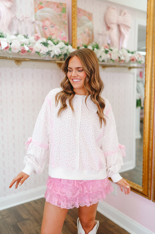 Alisha Ditsy Floral Eyelet Lace Pullover - Light Pink