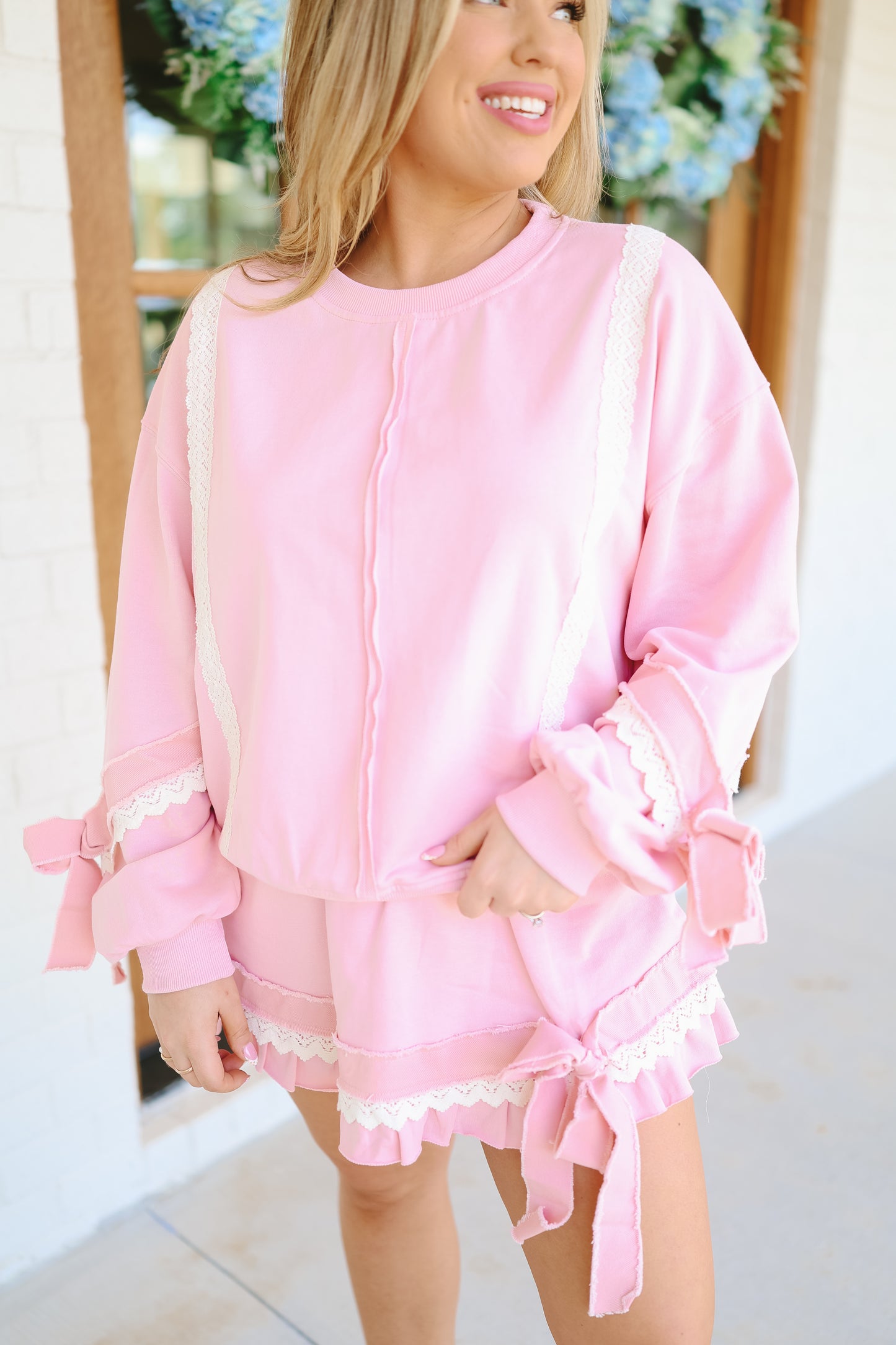 Emilee Lace Ribbon Skort Set - Lt. Pink