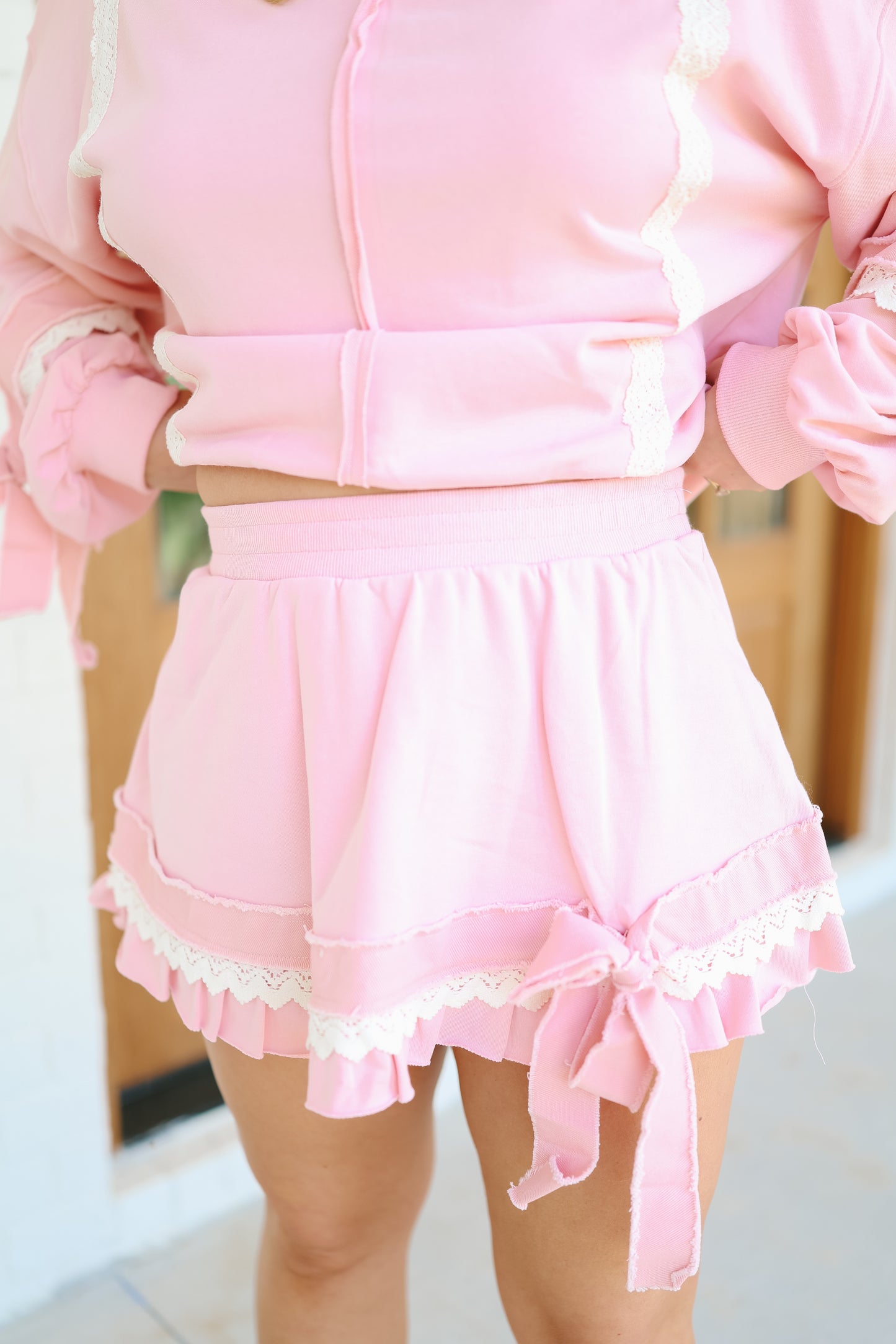 Emilee Lace Ribbon Skort Set - Lt. Pink