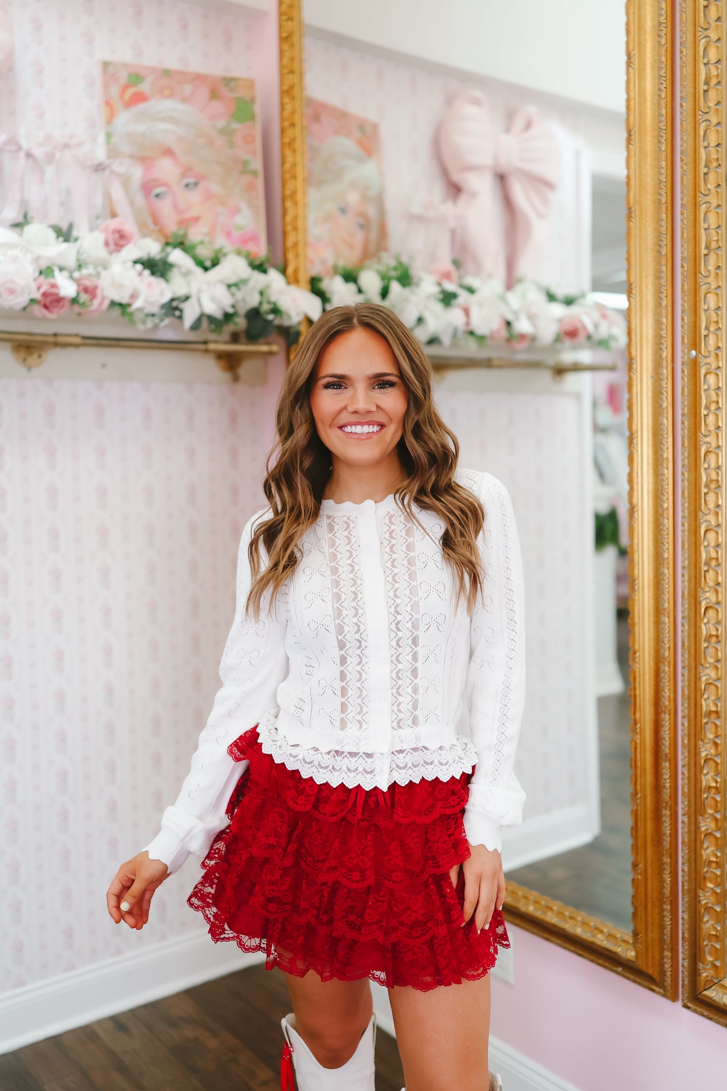 Briley Bow Pointelle Lace Hem Cardigan - Ivory