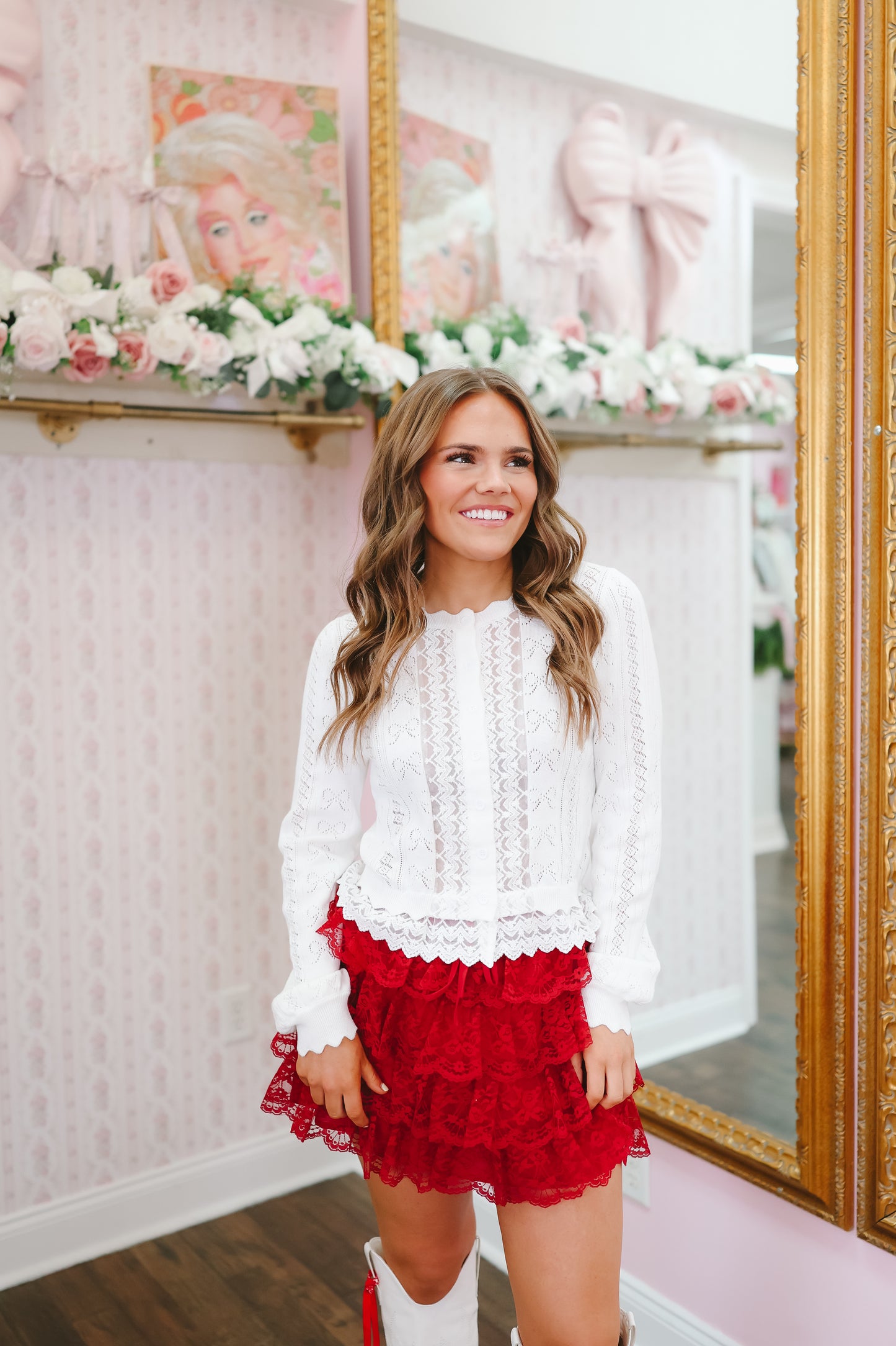 Briley Bow Pointelle Lace Hem Cardigan - Ivory