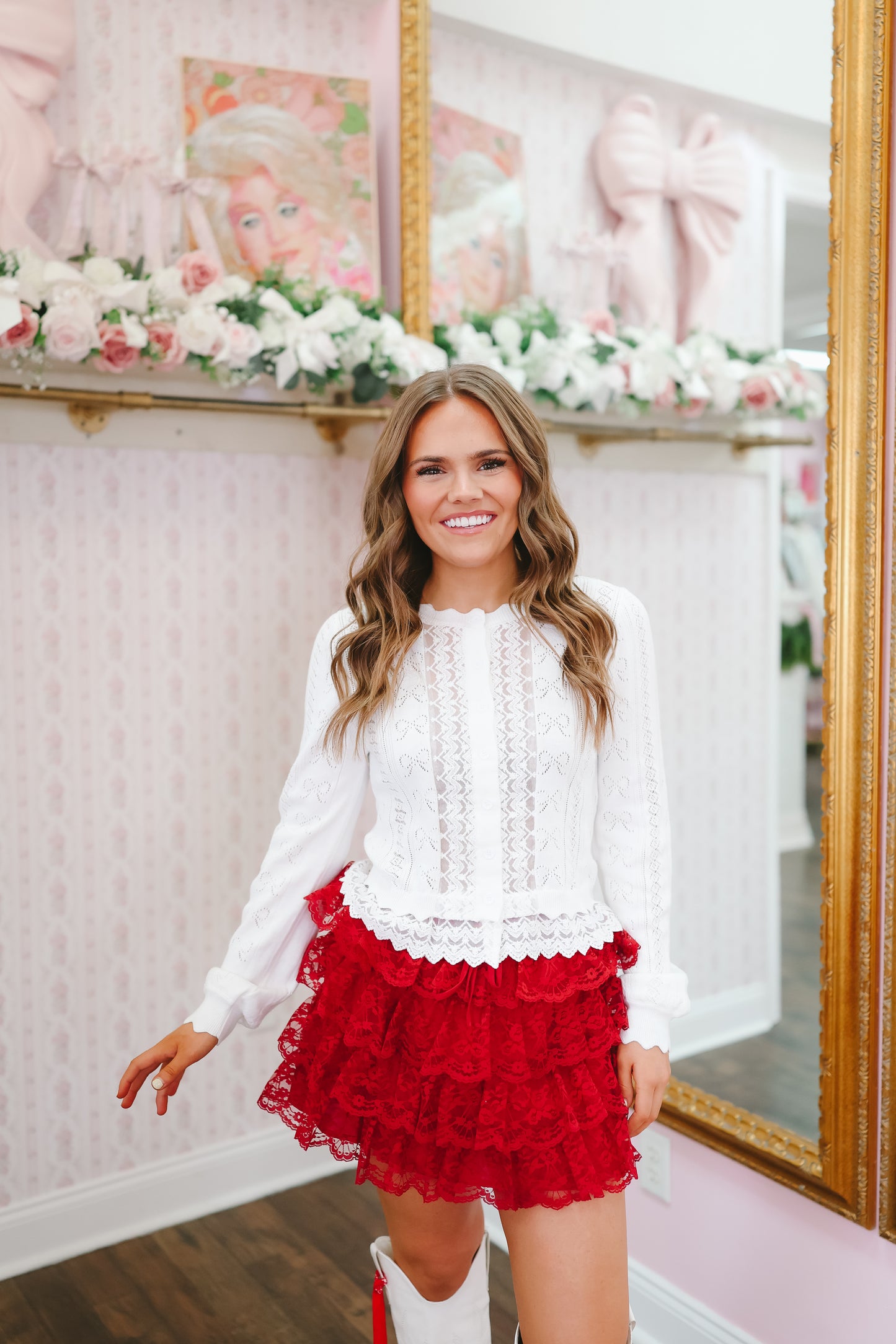 Briley Bow Pointelle Lace Hem Cardigan - Ivory