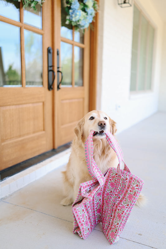 Ronnie Floral Tote Bag - Green/Pink