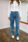 Makayla Rhinestone Wide Leg Jeans - Medium Wash