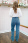 Makayla Rhinestone Wide Leg Jeans - Medium Wash