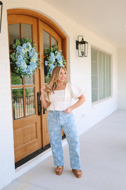 Paulene Coquette Barrel Jeans - Light Wash